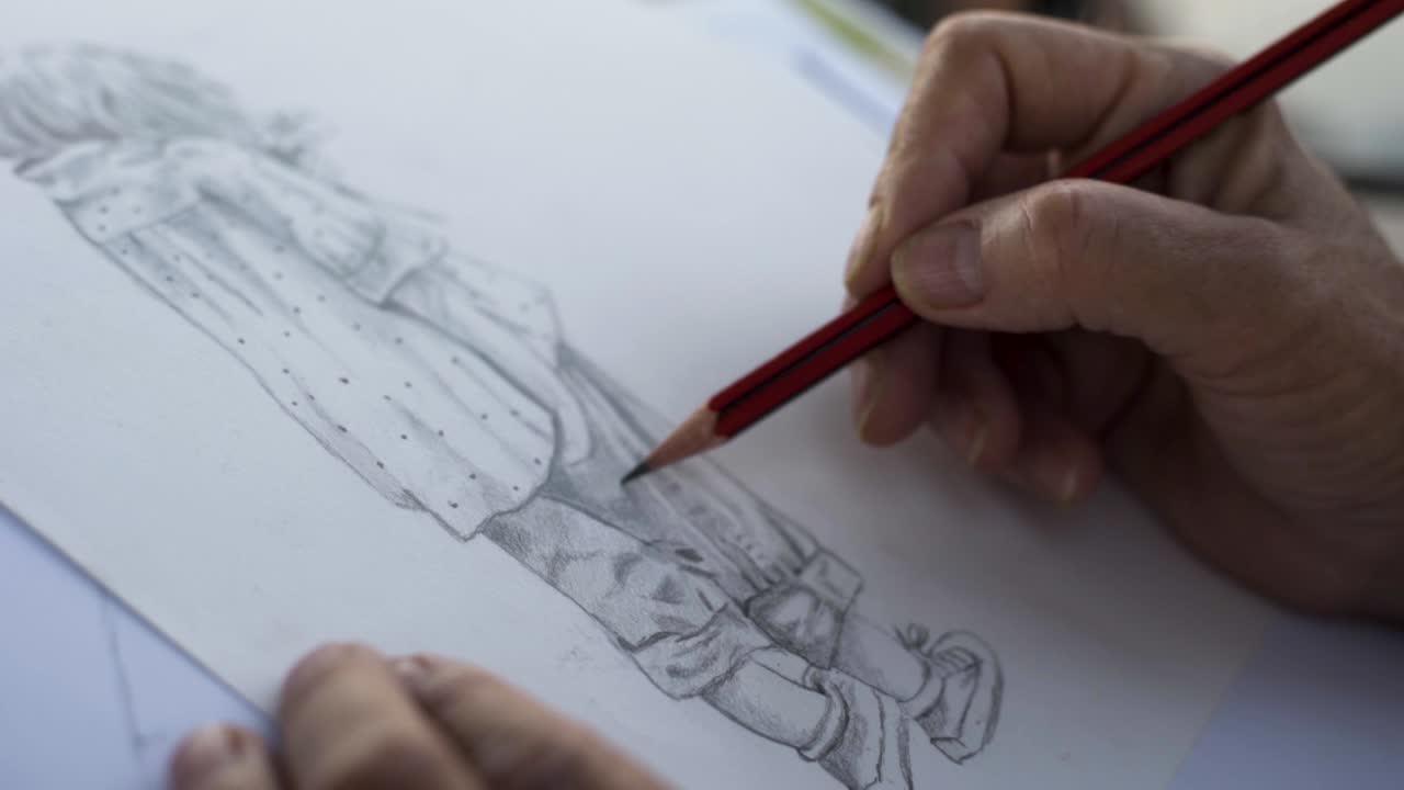 종이에 연필로 그리는 사람의 클로즈업 샷