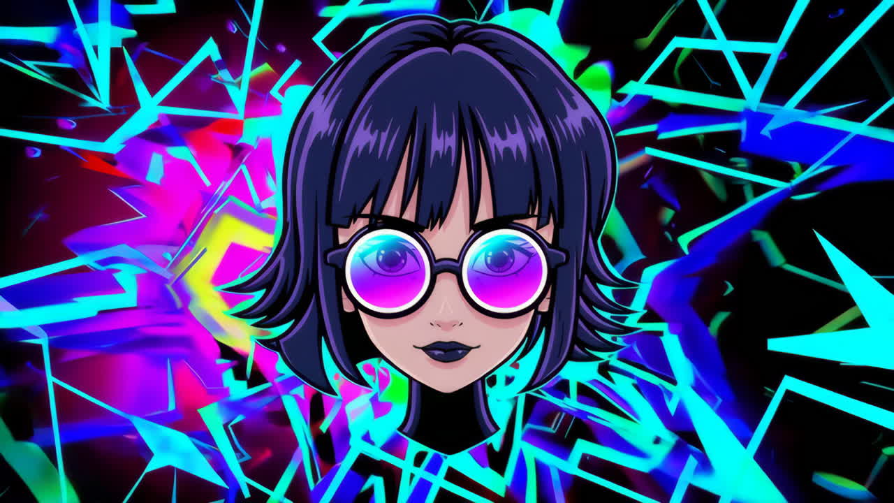 Cyberpunk Anime Girl with Neon Glasses and Abstract Background