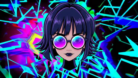 cyberpunk anime girl with neon glasses and abstract background
