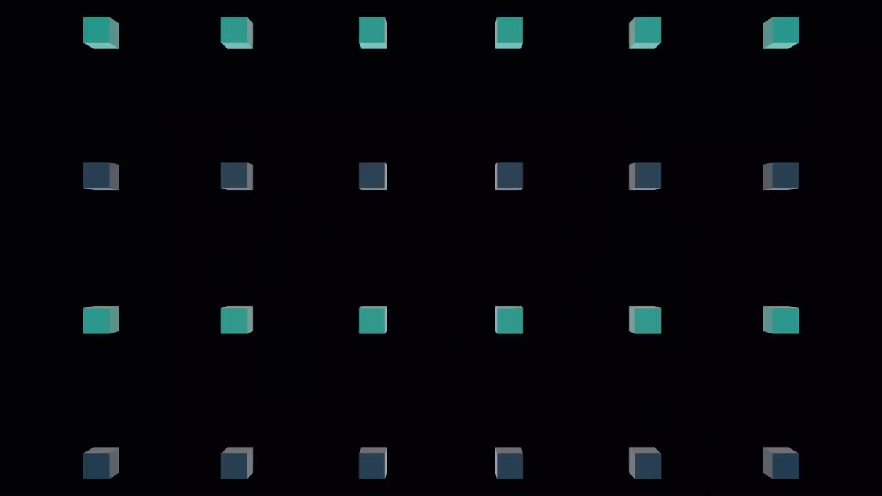 검은색 배경에 파란색 큐브의 줄 위에 폭발의 애니메이션