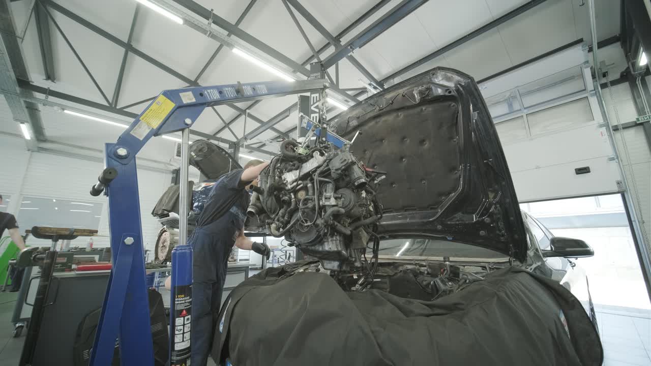 Car Engine Repair in a Workshop