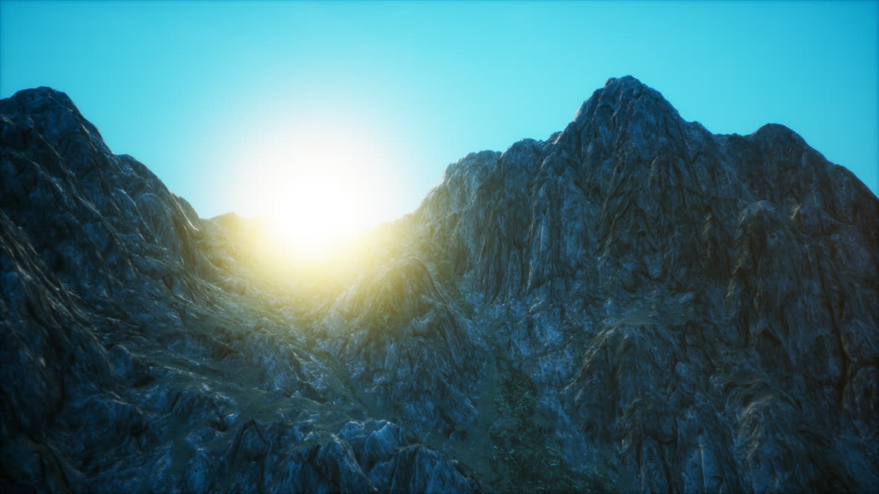 바위 계곡에서 해가 지는 것