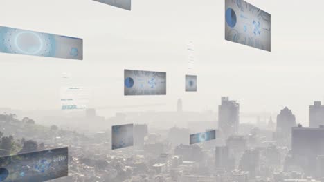 animación del procesamiento de datos y el escaneo de alcance sobre el paisaje urbano