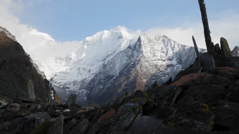 Glidding-shot-of-Himalayan-mountains-from-a-village-in-Nepal