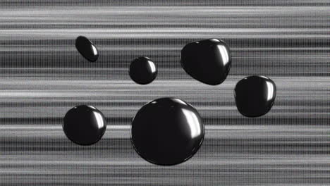 animation of shiny black shapes floating over moving grey lines