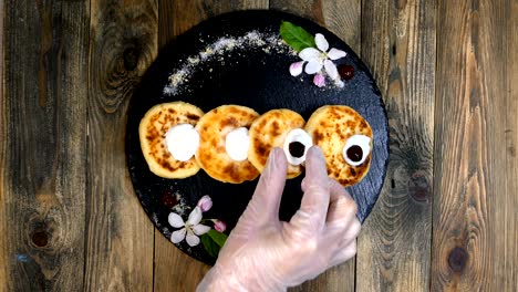 fresh delicious cheesecakes or syrniki with golden crust.