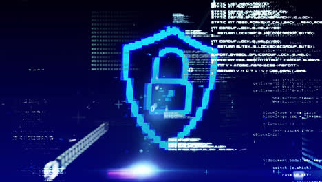 security padlock icon and data processing against blue background