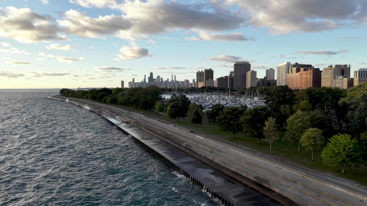 low angle approach to Chicago Illinois Skyline
