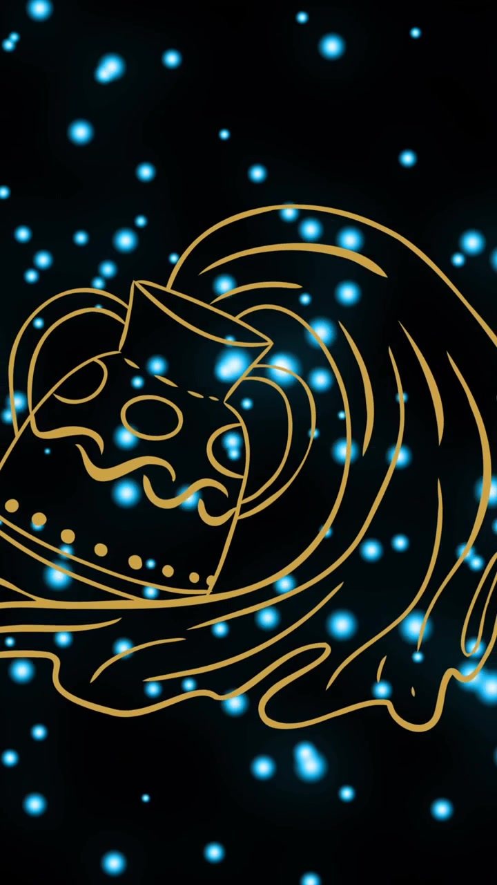 Animation af kande og vand med stjernetegnet Vandmanden over bevægende oplyste blå linseflares