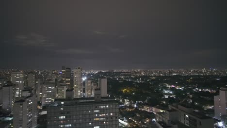 Langsamer-Kameraschwenk-Von-Links-Nach-Rechts,-Der-Den-Avenida-Rebouças-Ibirapuera-Park-Bei-Der-Sturmnacht-In-Sao-Paulo,-Brasilien,-Zeigt