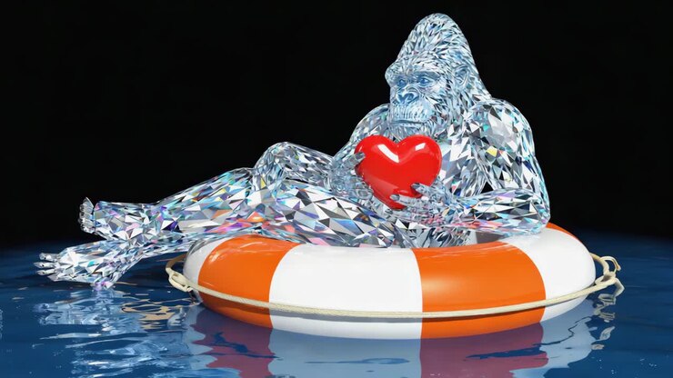 Diamond Gorilla with Heart on Life Preserver