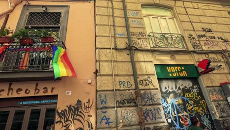 vibrant street art and pride flag display