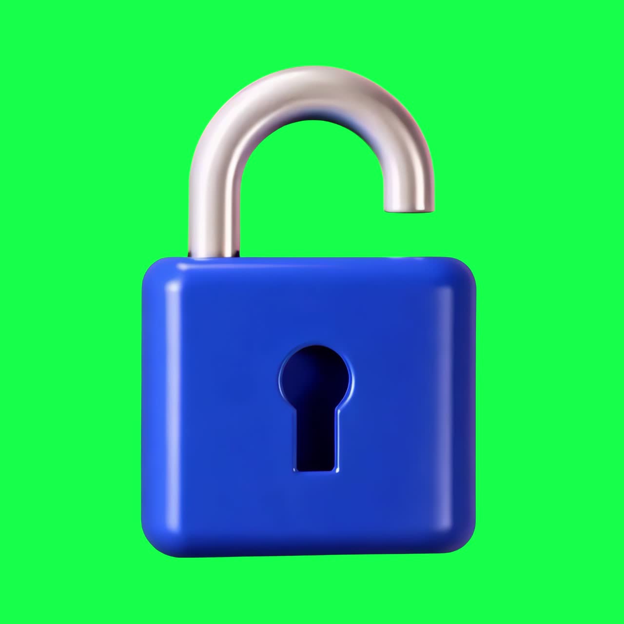 Blue padlock 3d design animation, transparent 4K video, green screen