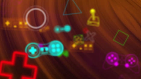 animación de formas geométricas, consolas de juegos sobre un patrón circular