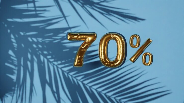sconto percentuale del 60% vendita su sfondo blu con palma brezza dolce, vacanza concetto di vendita estiva