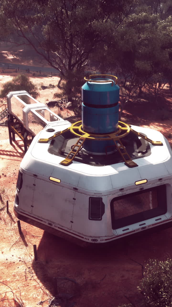 futurístico puesto avanzado en el desierto: vehículo y hábitat de ciencia ficción