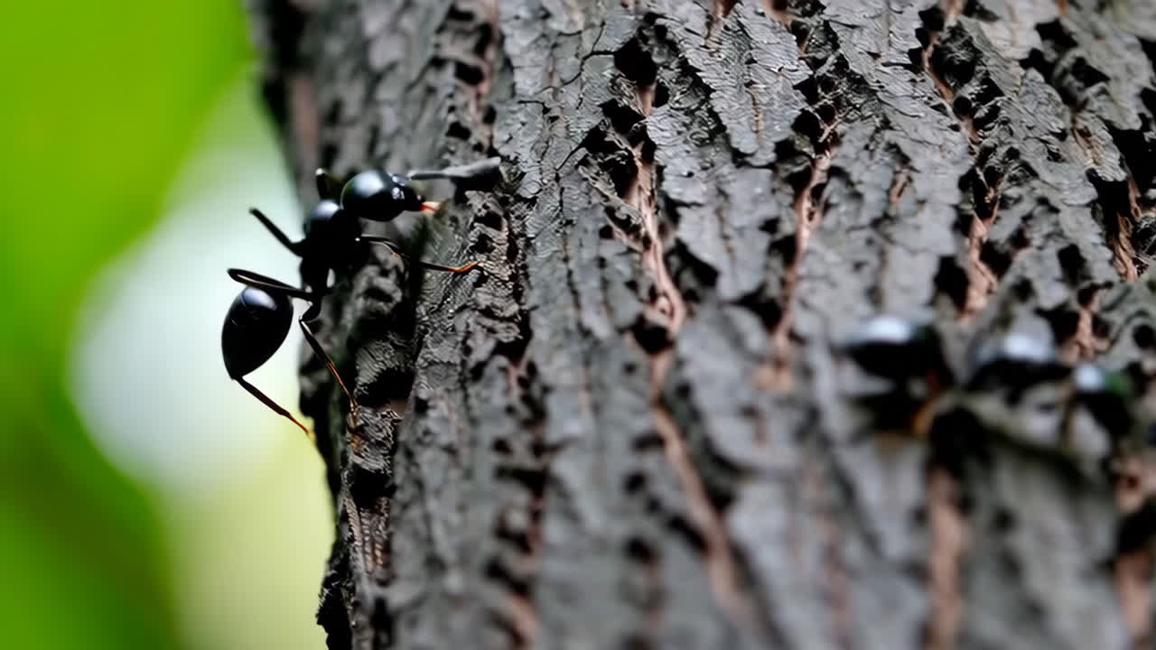 Black Ants on Tree Bark