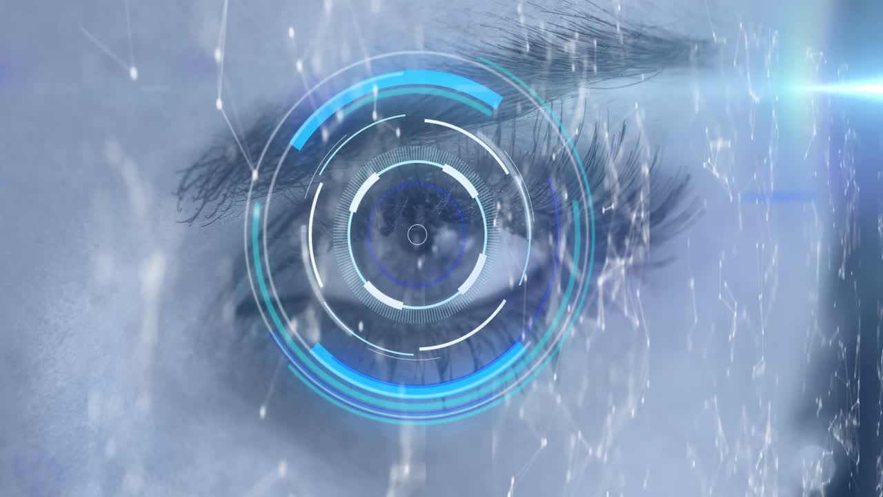Animation of networks of connections and scope scanning over woman's eye