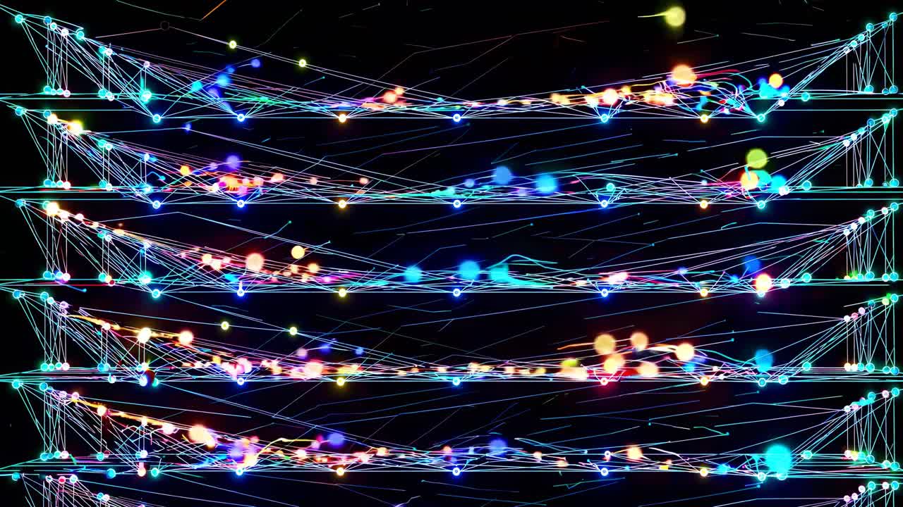 Abstract Digital Network with Glowing Particles and Data Flow