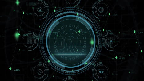 fingerprint authentication and data security animation with digital interface icons