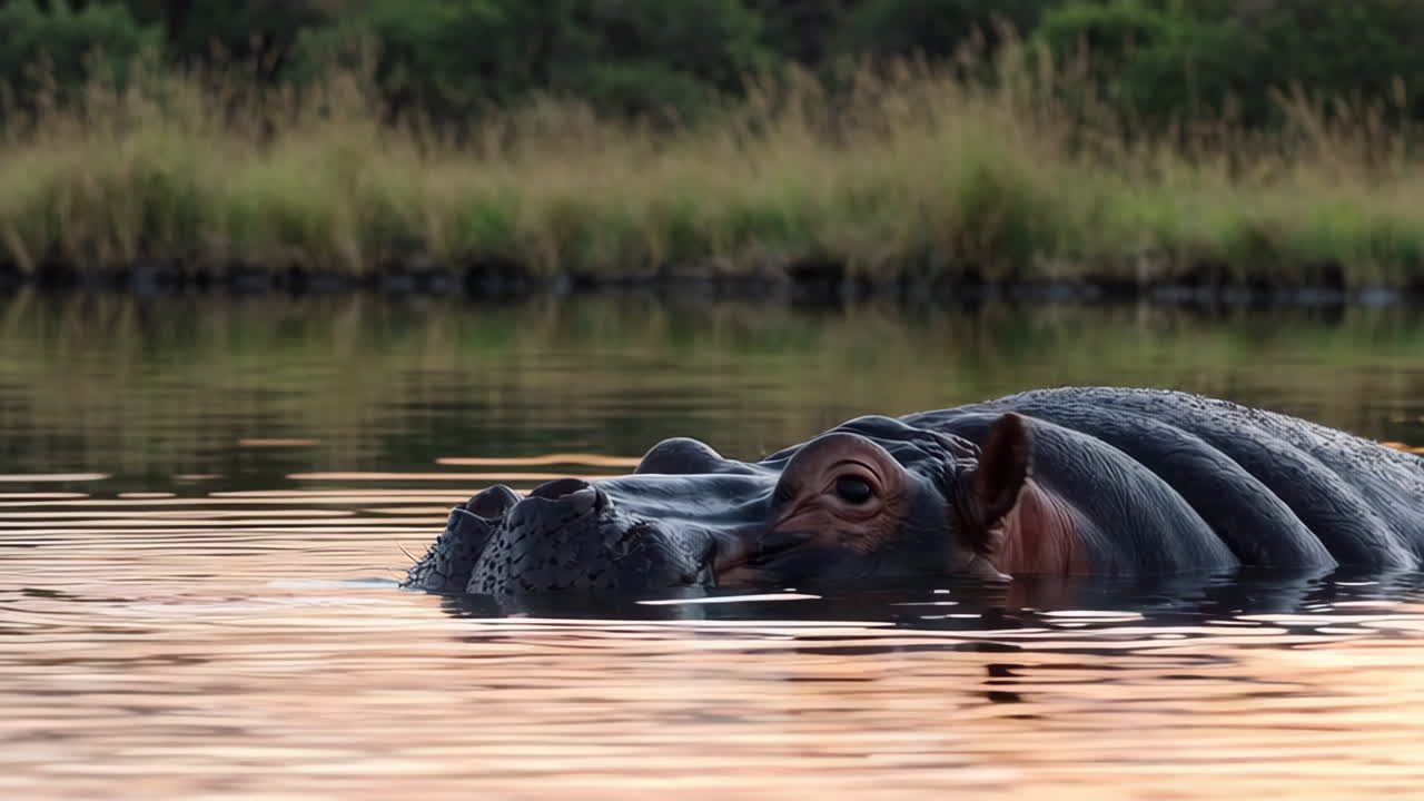 Hippopotamus Partially Submerged in Water
