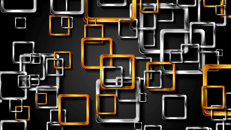 Golden and metallic squares abstract technology motion background