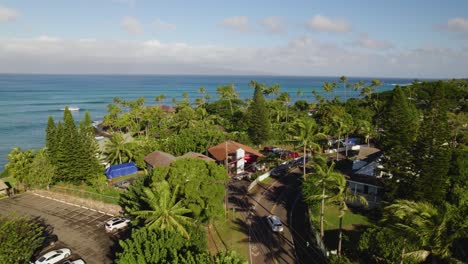 Cars-round-bend-entering-driveways-of-coastal-homes-overlooking-Pacific-ocean