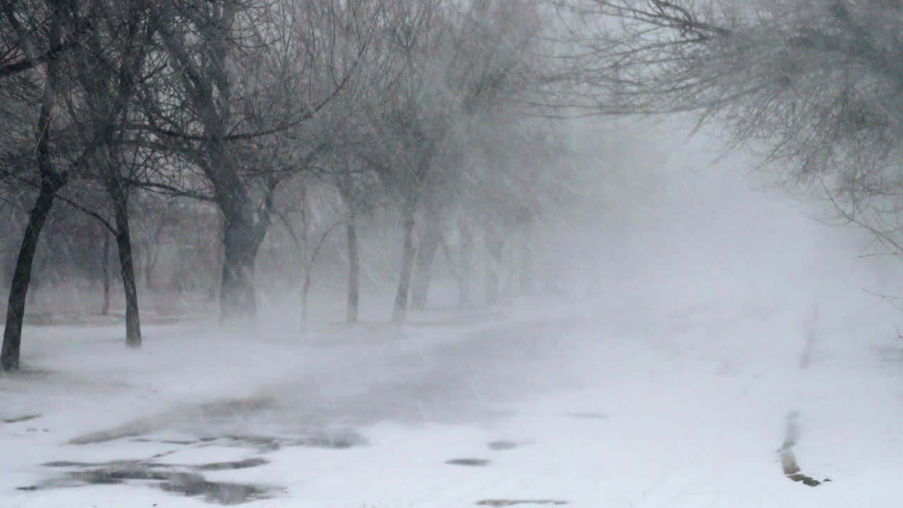 Blizzard in the city. Shooting in the winter