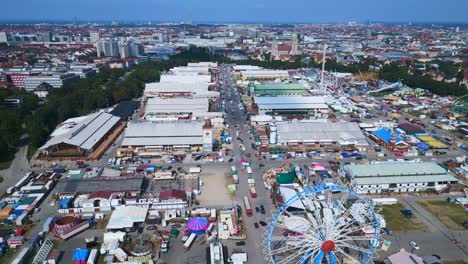 perfect aerial top view flight
theresienwiese october festival, sunny day before opening