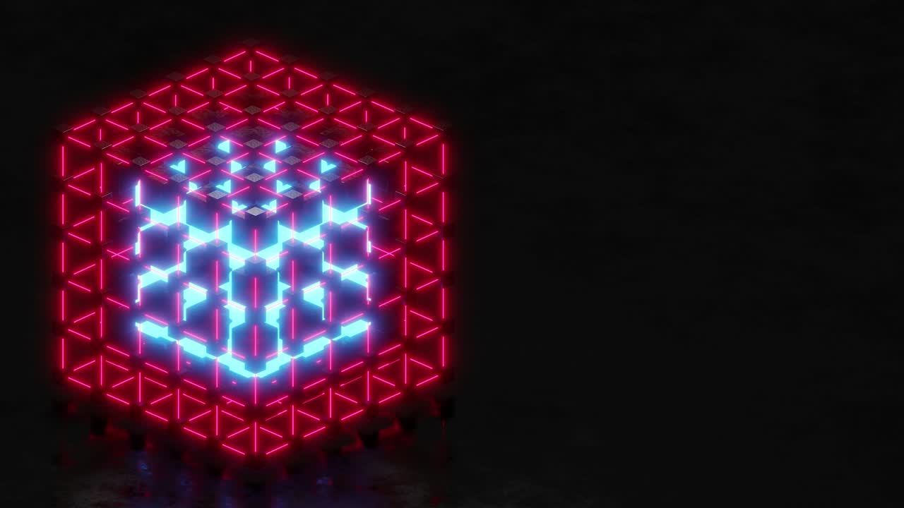 bloque de datos de blockchain rojo en el ciberespacio. animación de bucle de fondo de arte criptográfico