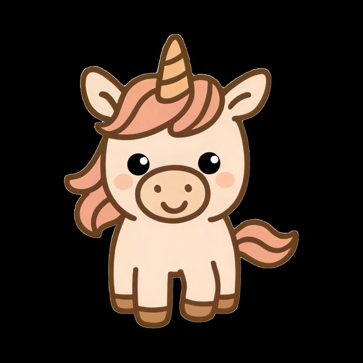 Cute Cartoon Unicorn Character Standing on Black Background