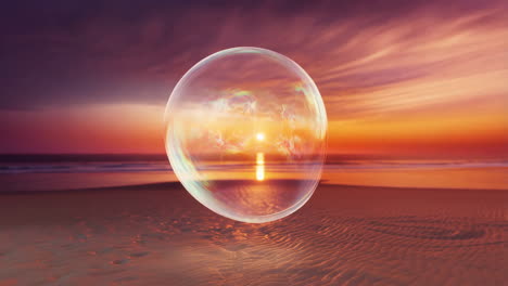 bubble floating over a sunset beach
