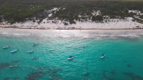 Aerial-drone-with-lots-of-boats-in-the-ocean