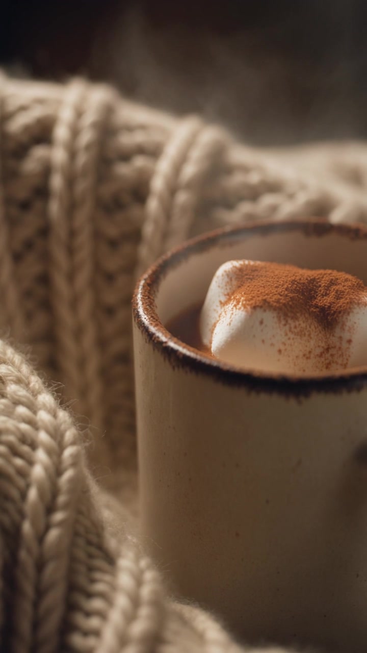 Tazza fumante di cioccolata calda con marshmallow e cannella