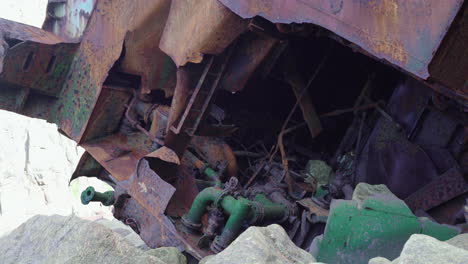 view of the engine of an old shipwreck -midshot