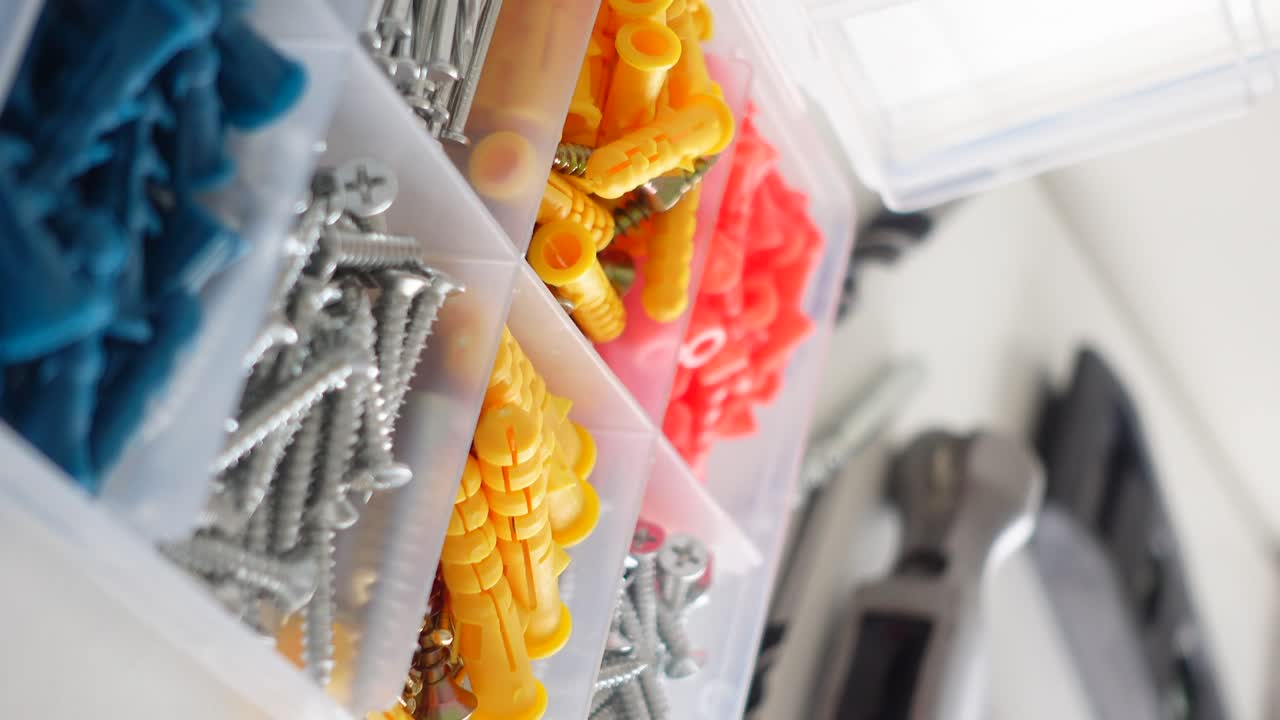 Organized Hardware Box with Screws, Nails, and Anchors