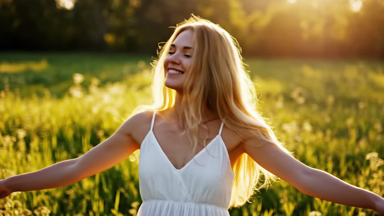 Woman enjoying sunlight in a field