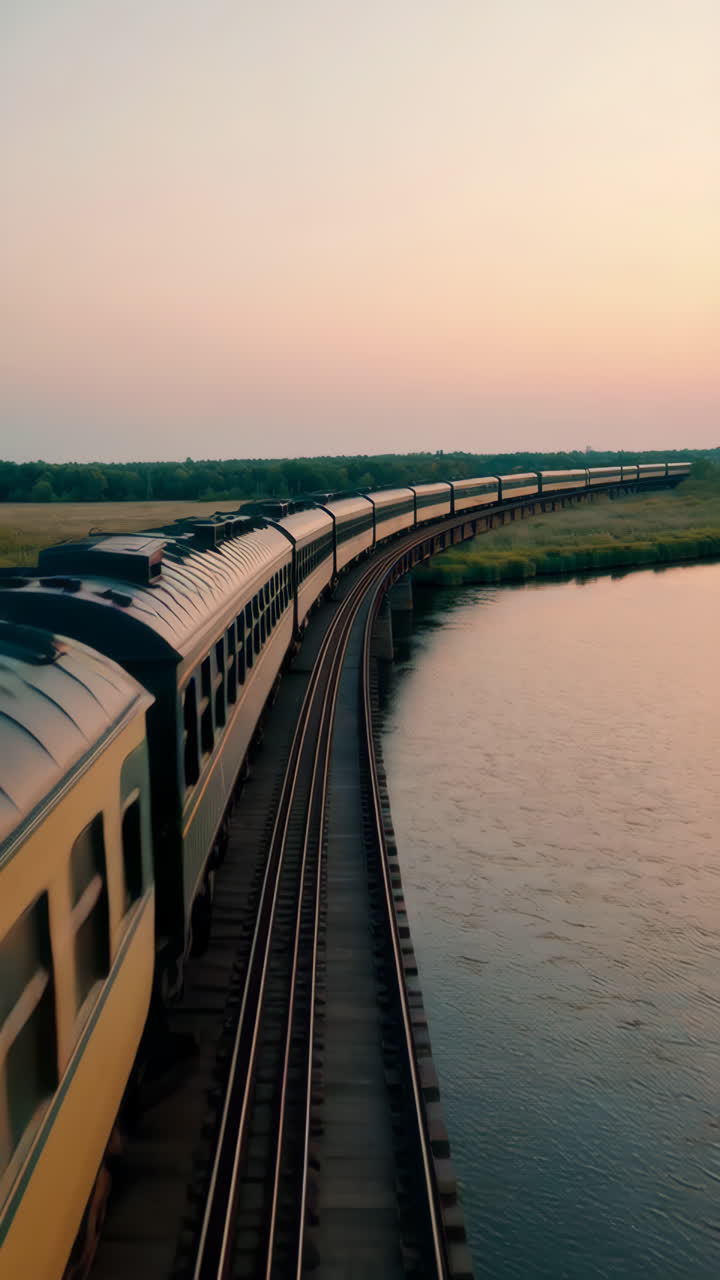 Train on a Bridge at Sunset