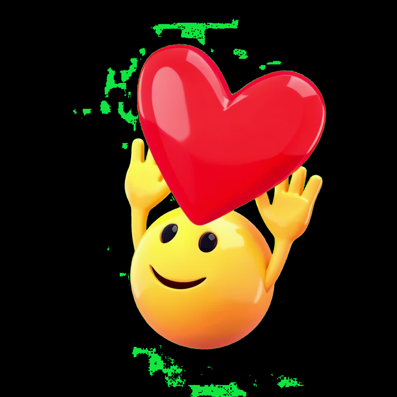 Joyful emoji holding heart animation isolated asset, transparent 4K video, alpha channel, ProRes