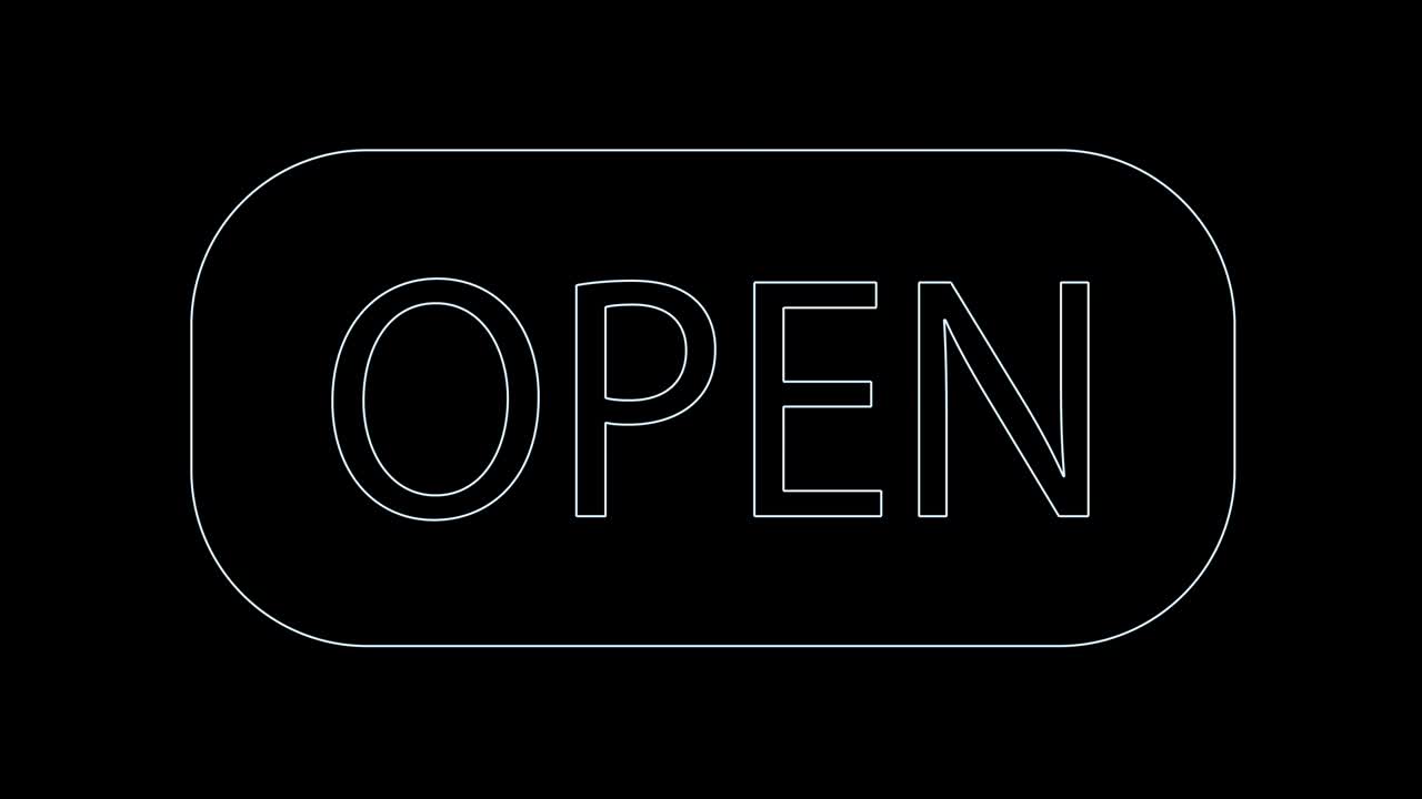 animación del letrero de neón abierto.