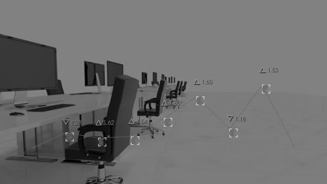 animation of interface with data processing against office desk