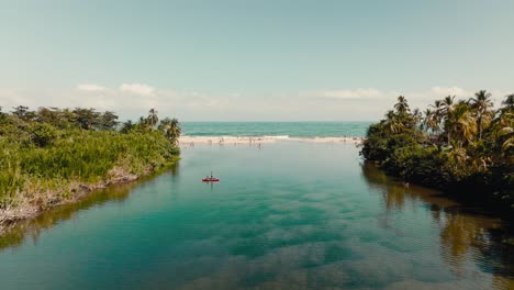 Aerial-drone-of-beach-and-the-sea,-Colombia