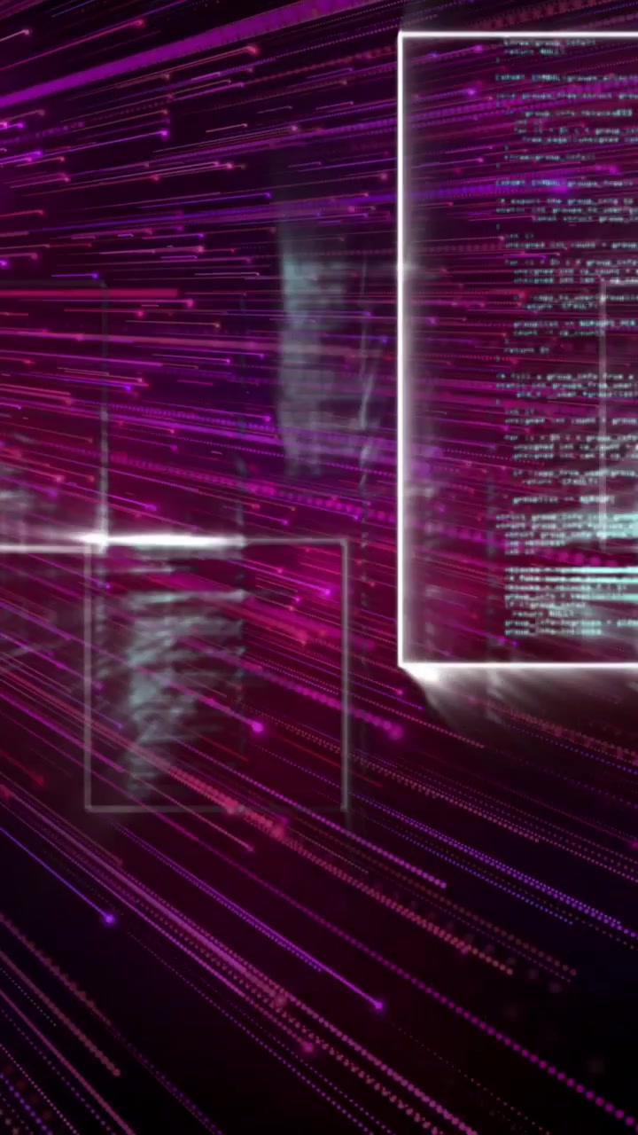 Animation with glowing digital data streams creating dynamic visual effect
