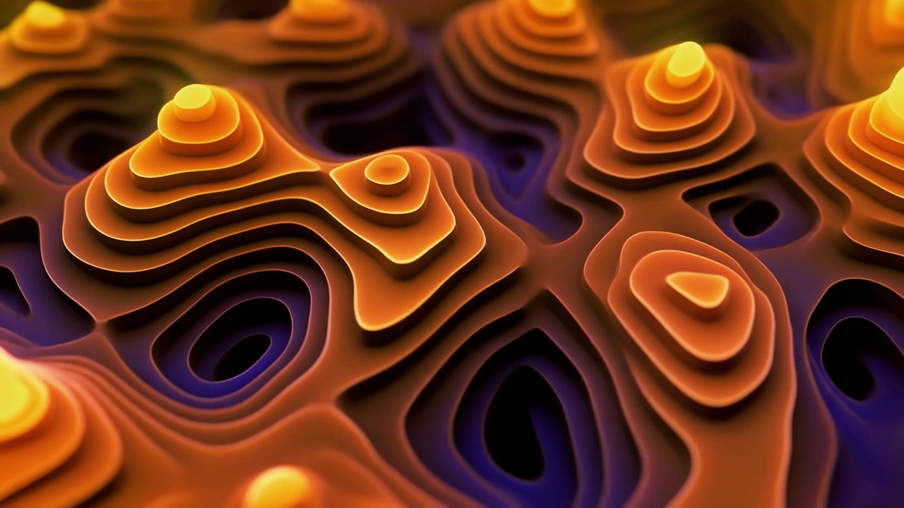 Abstrakt 3D topografisk kartanimasjon med glødende oransje lag