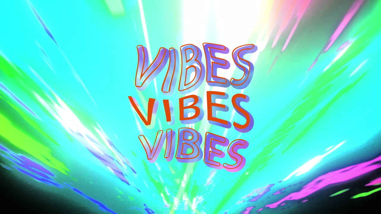 Animação de texto 'vibrações' em fundo multicolorido