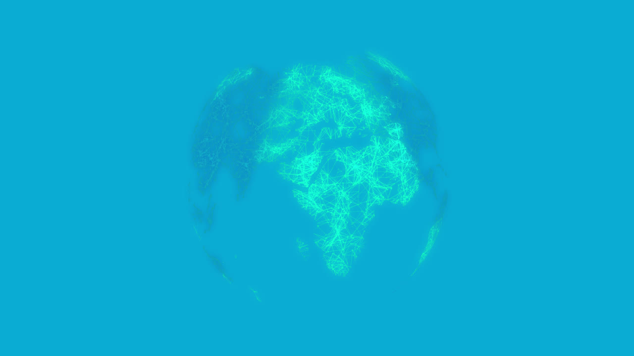 Animation of green globe spinning on blue background