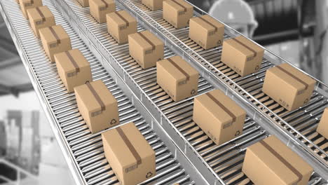 animación de cajas en cinta transportadora en el almacén