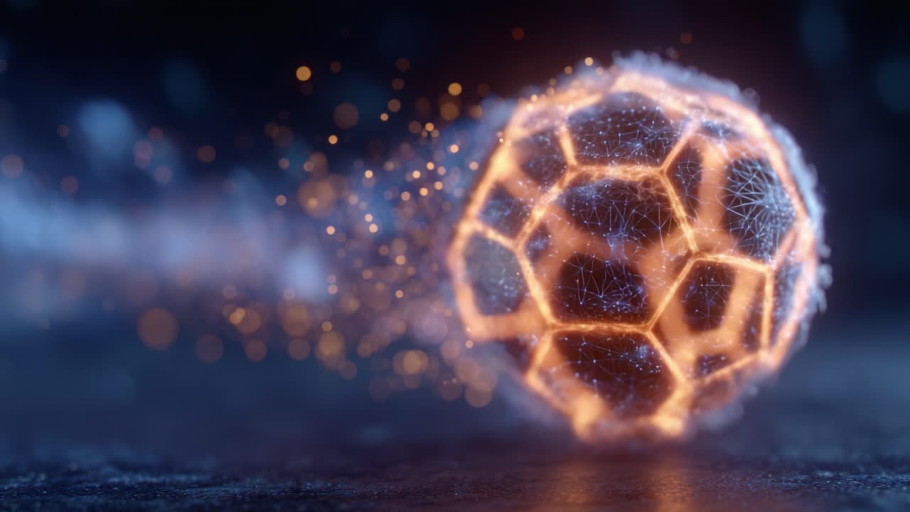 A Stunning Visualization of a Soccer Ball in Motion, Capturing the Dynamic Energy and Fluidity of the Game with Brilliant Sparks and Engaging Effects