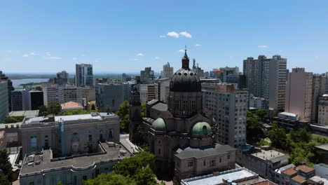 Aerial-view-around-the-Catedral-Metropolitana-de-Porto-Alegre-church,-in-Brazil