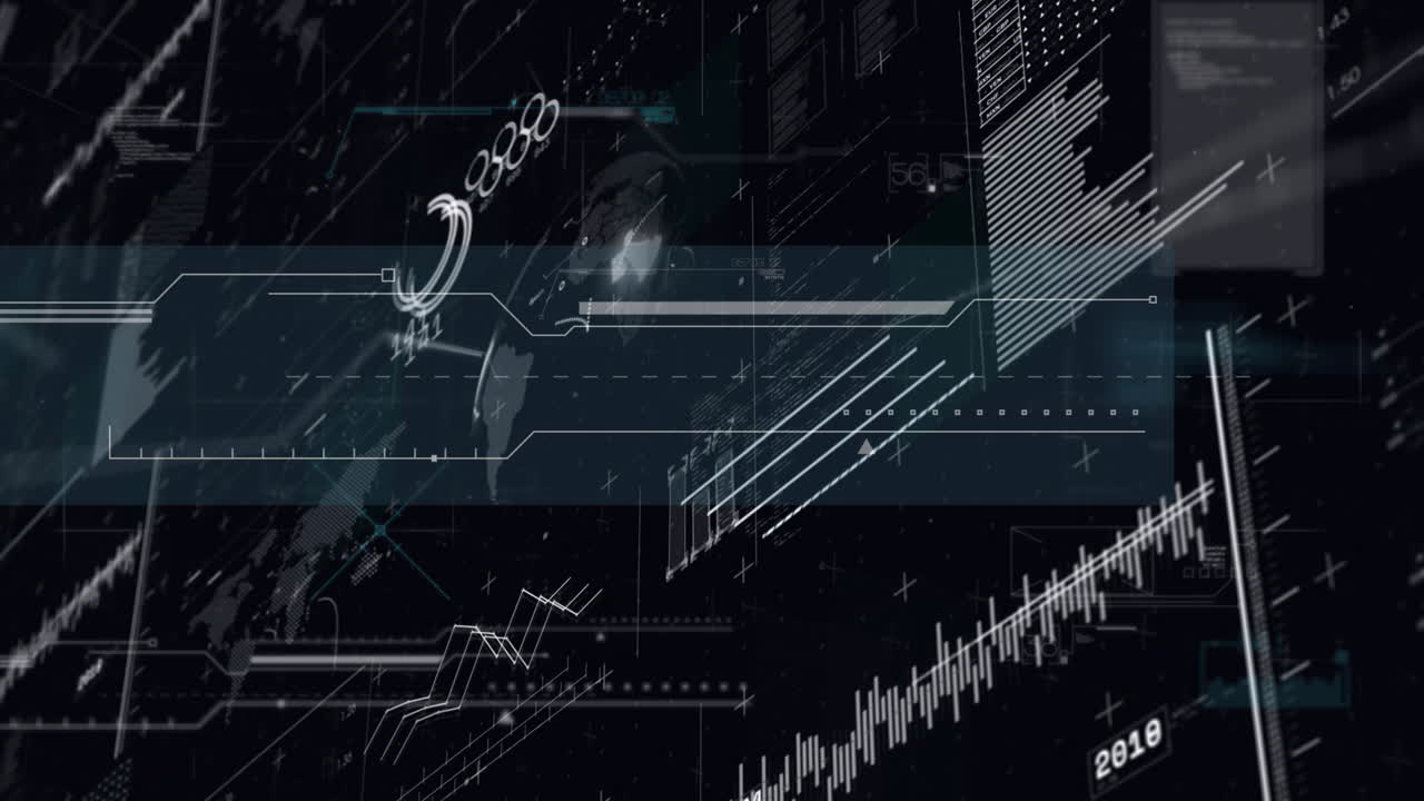 검은 바탕의 화면에서 데이터 처리의 애니메이션